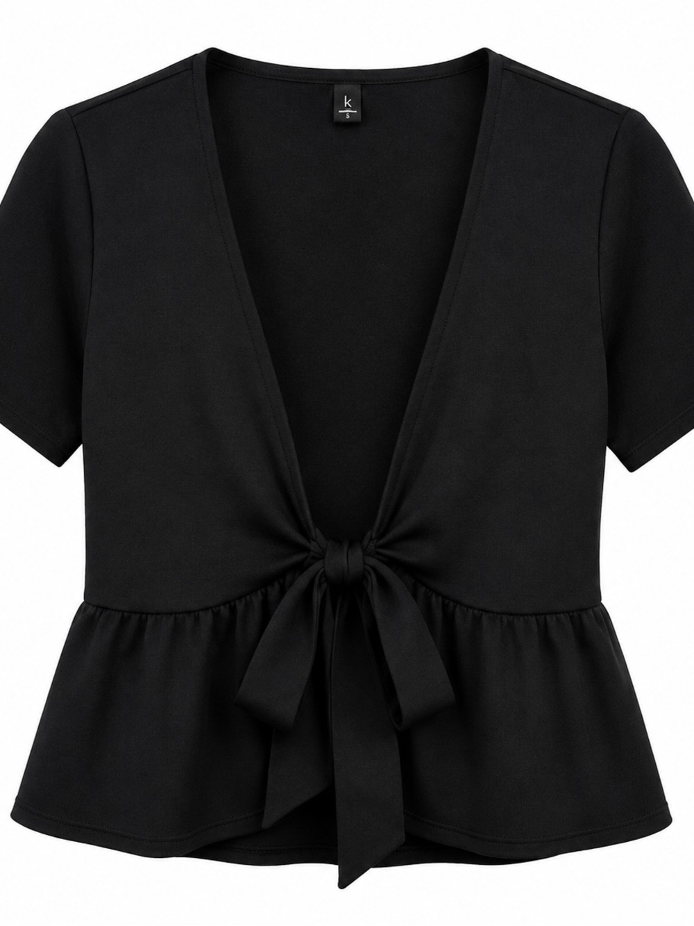 Kendall & Kylie Black Tie Front Crop Top Women’s Small Peplum Short Sleeve